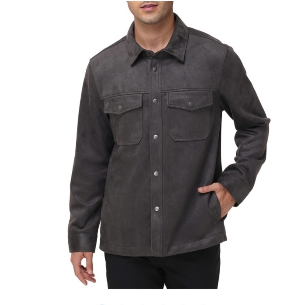 Frye Men's Faux Suede Shirt Jacket Charcoal Grey Color